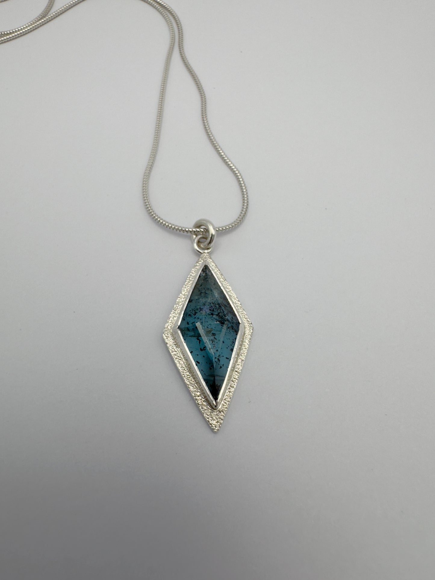 Elegance in Teal: Kyanite Necklace in Sterling and Fine Silver