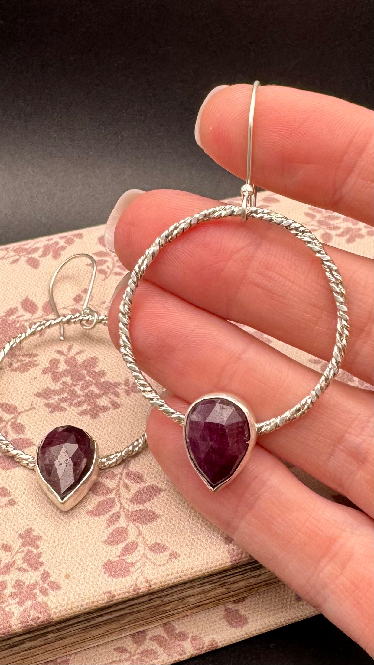 Twisted Pink Sapphire Hoop Earrings