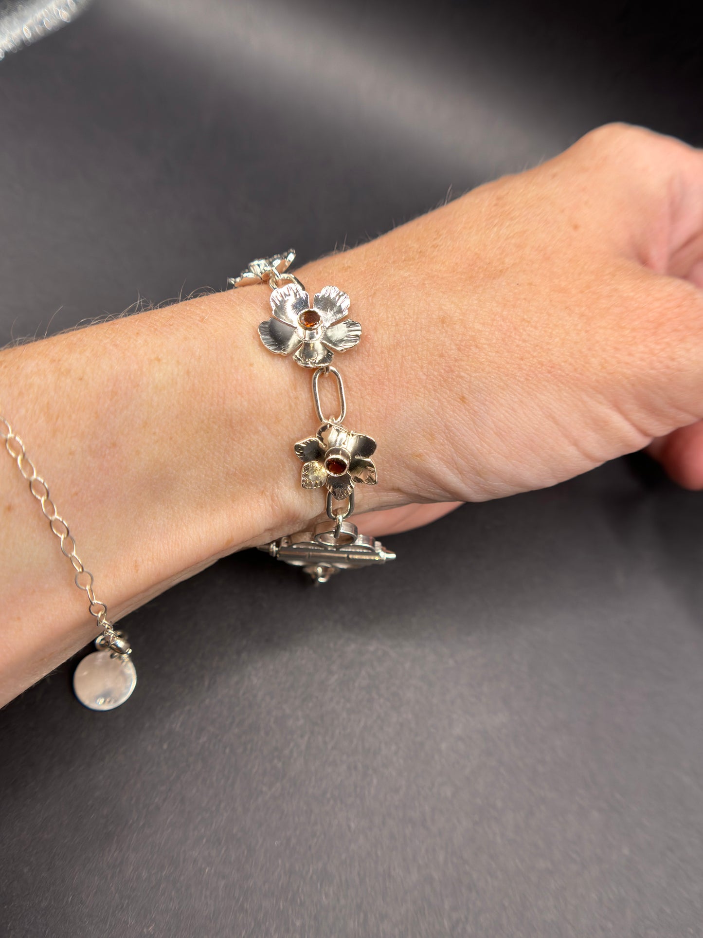 The Garden Bracelet - Sterling Silver Rainbow Flower Chain Bracelet with Captive Bolt Hinge Clasp
