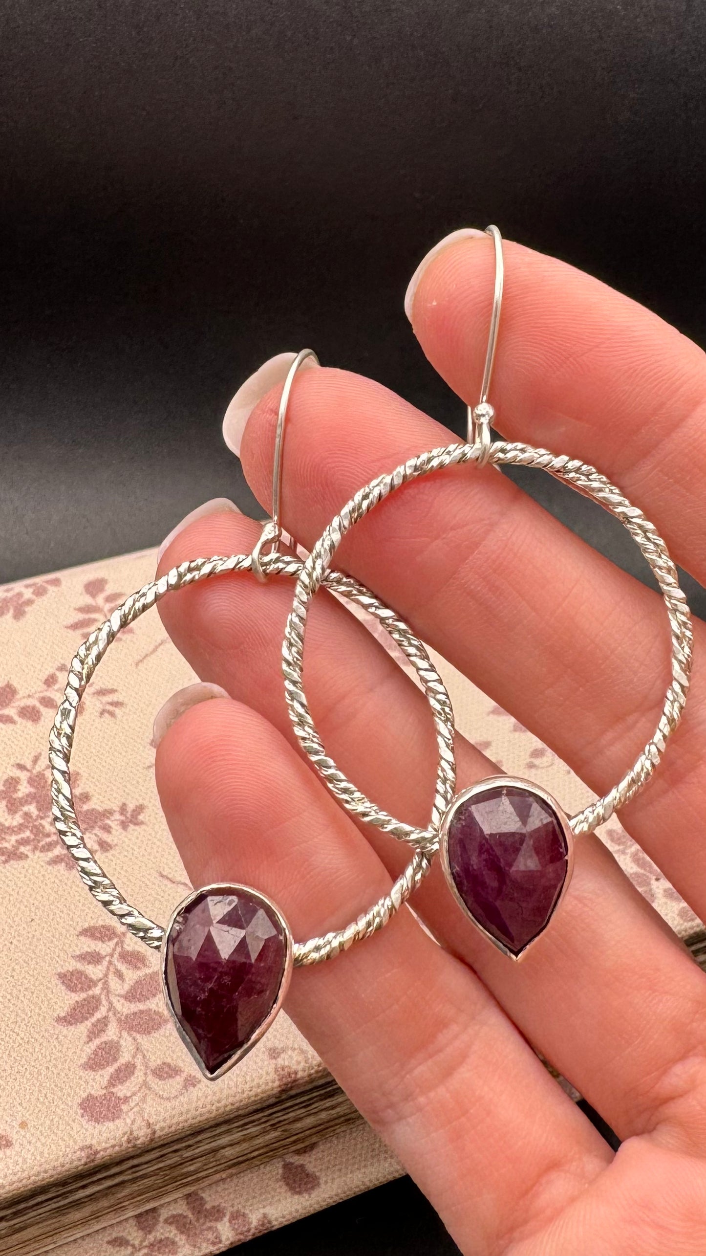 Twisted Pink Sapphire Hoop Earrings