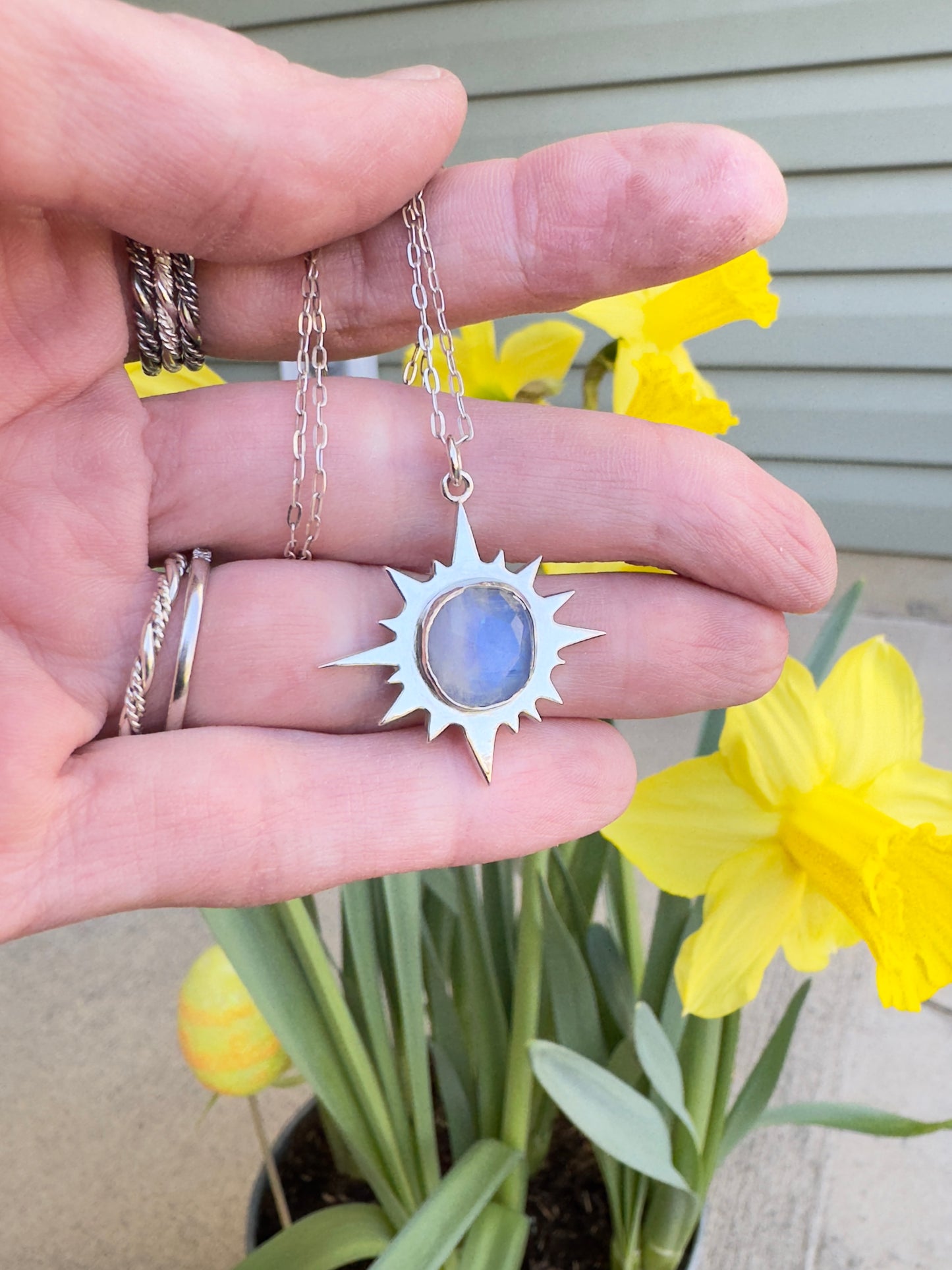 Sterling Silver Rainbow Moonstone Eclipse Pendant