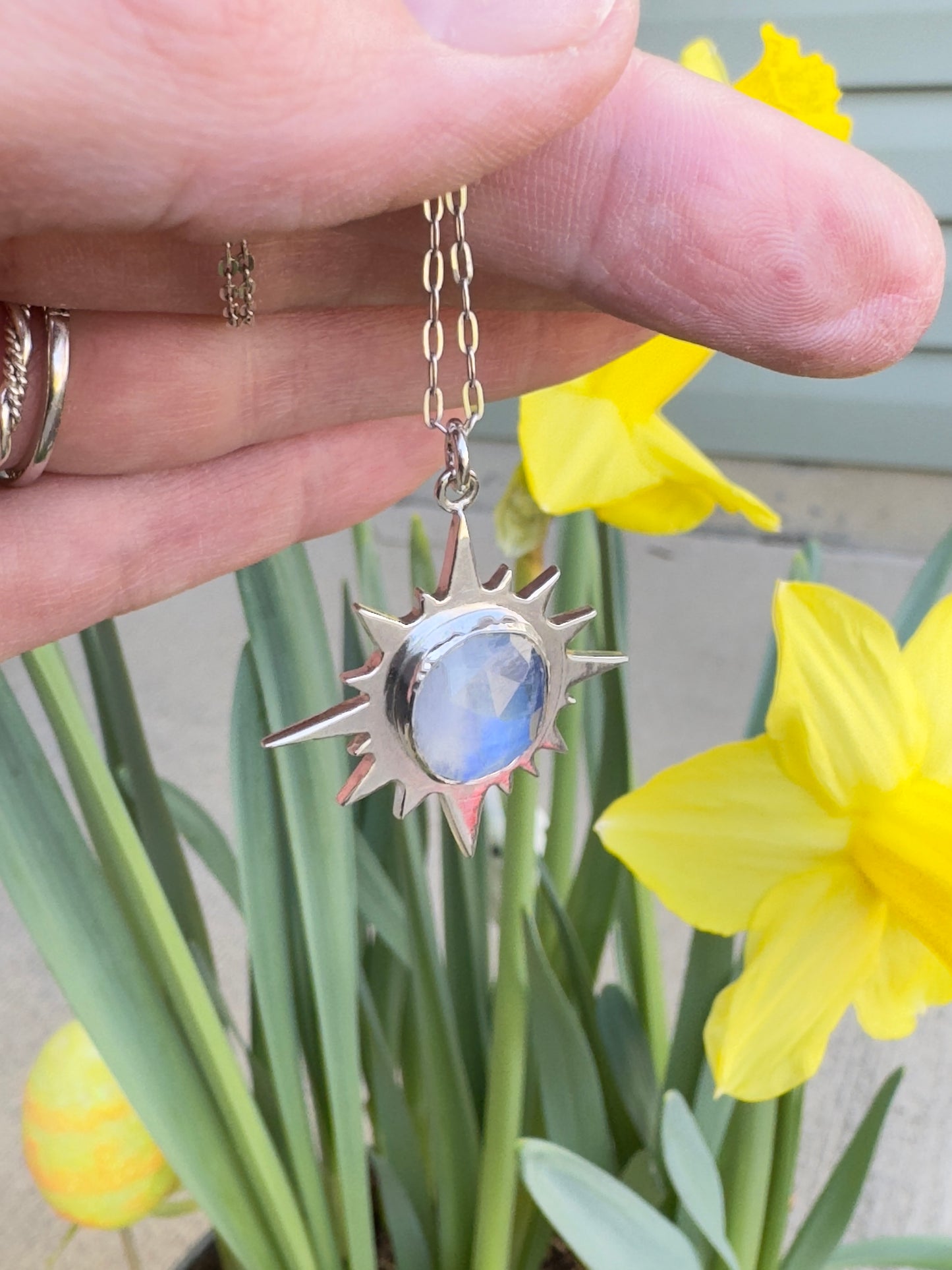 Sterling Silver Rainbow Moonstone Eclipse Pendant