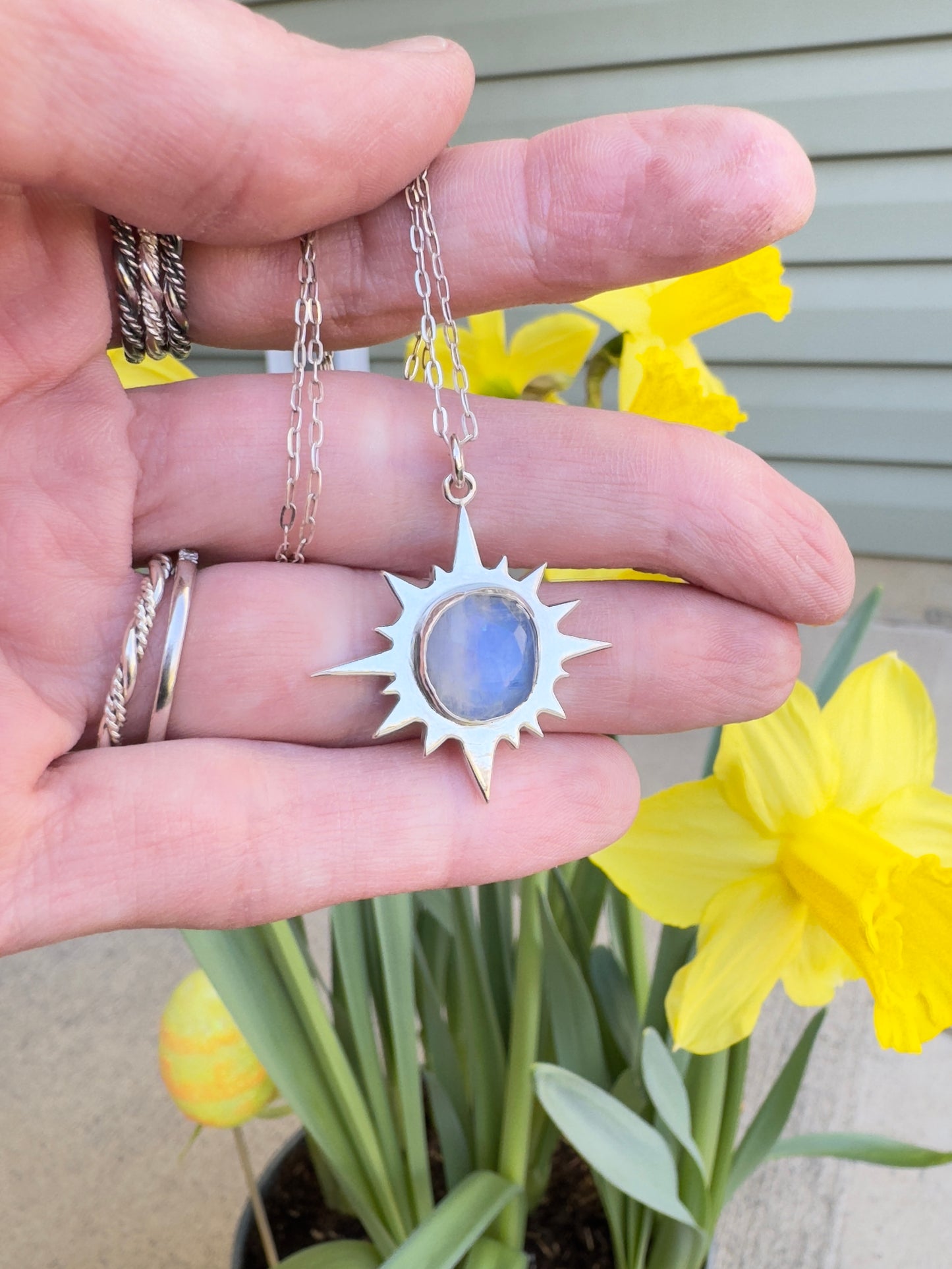 Sterling Silver Rainbow Moonstone Eclipse Pendant