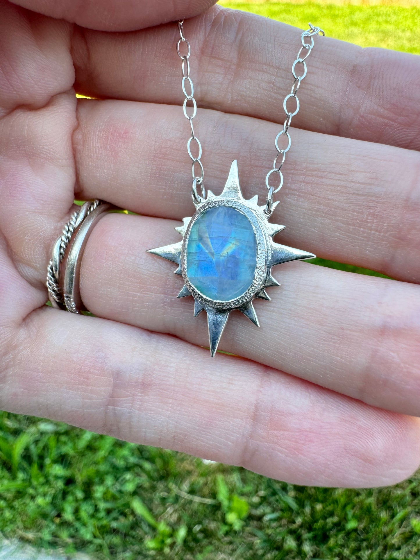 Sterling Silver Rainbow Moonstone Eclipse Pendant