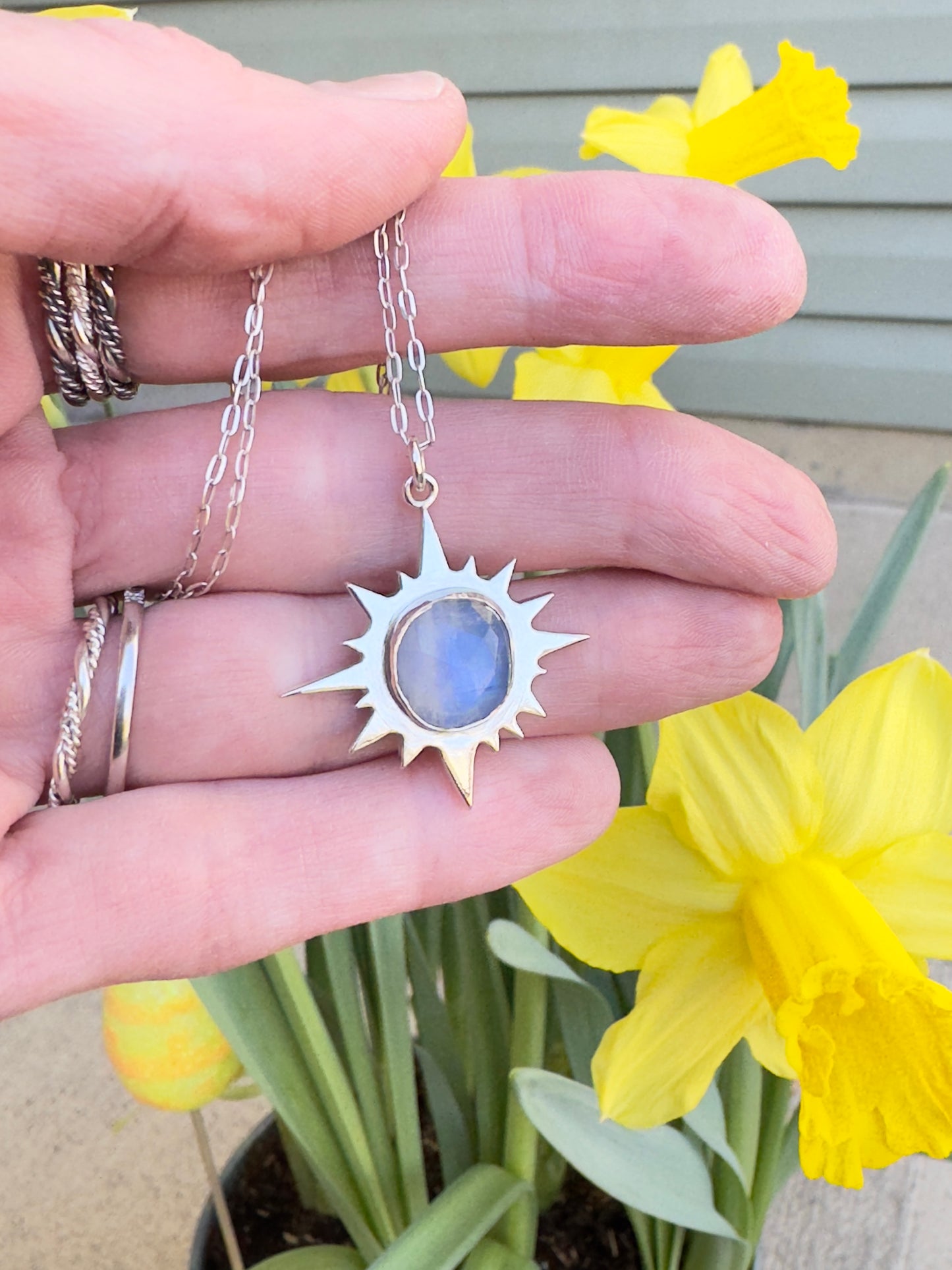 Sterling Silver Rainbow Moonstone Eclipse Pendant