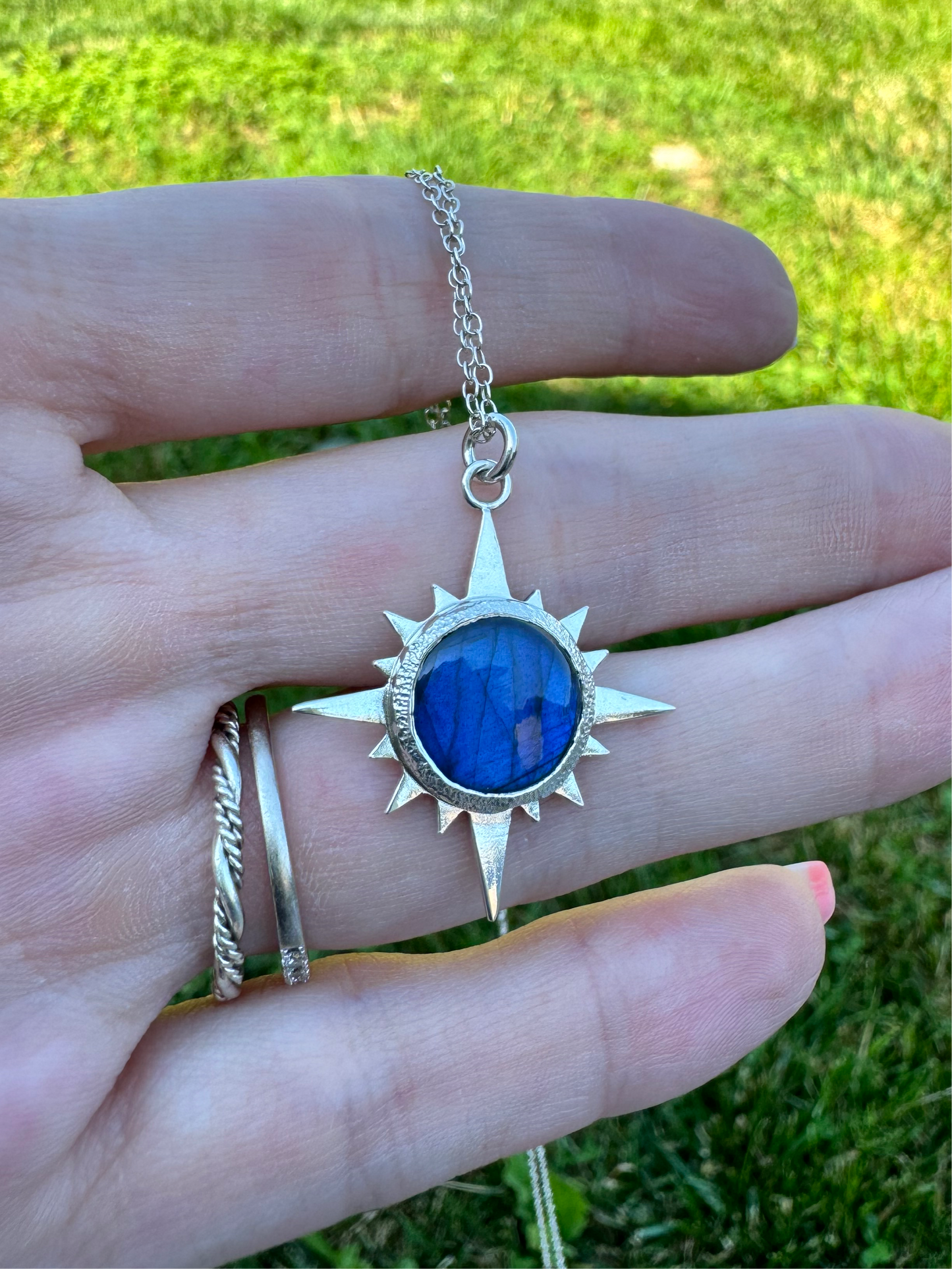 Blue Labradorite Sterling Silver Solar Eclipse Pendant
