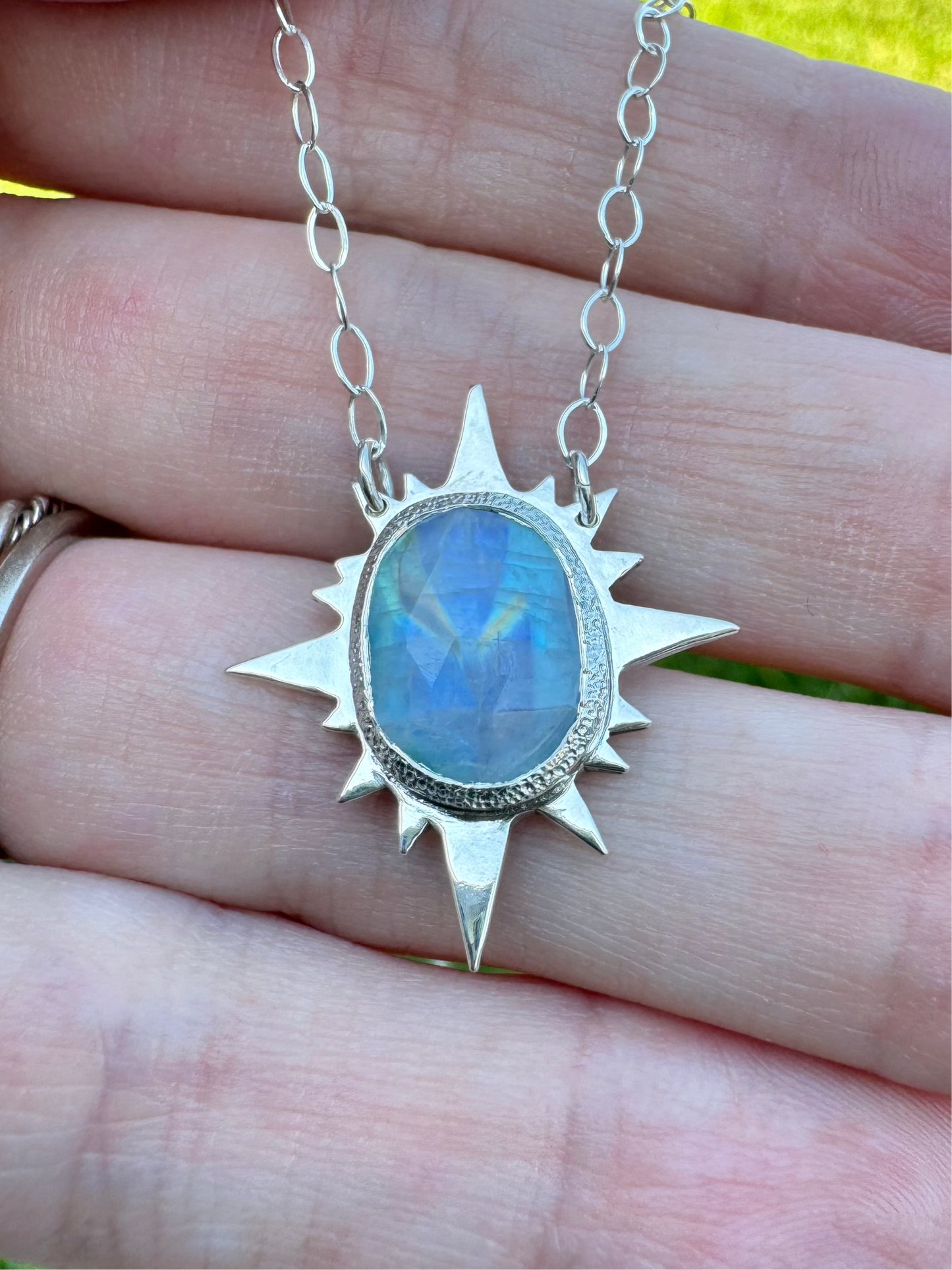 Sterling Silver Rainbow Moonstone Eclipse Pendant