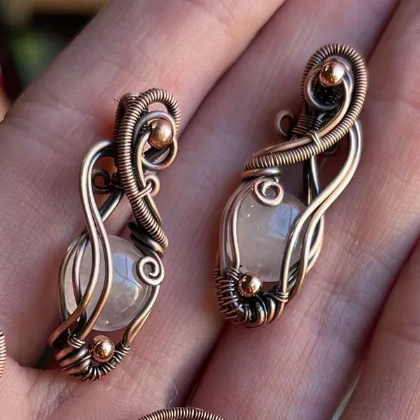 Rose Quartz Copper Wire Wrapped Earrings