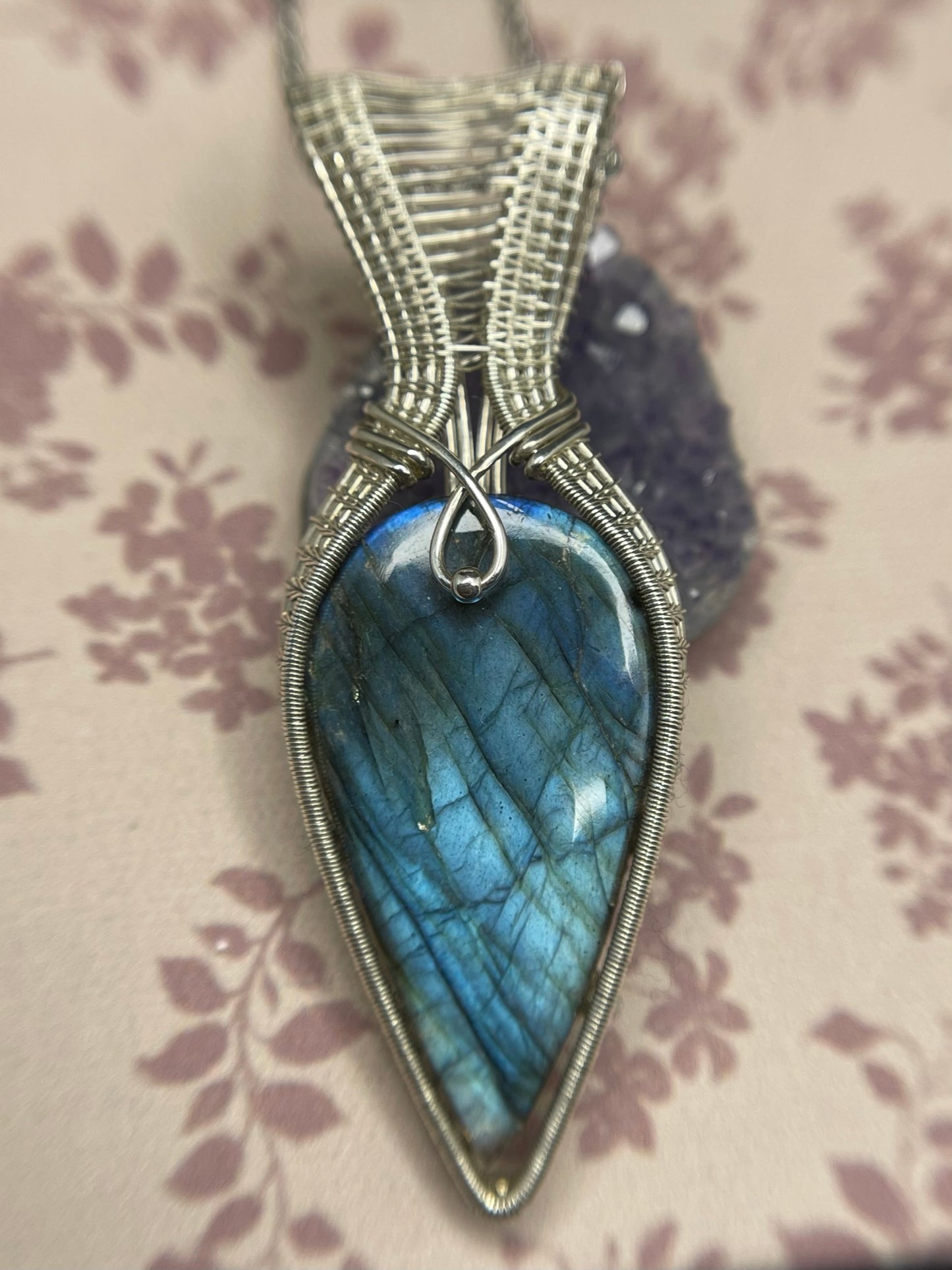 Sterling Silver Labradorite Pendant, Wire Wrapped Blue Labradorite Necklace, Blue Labradorite Necklace, Silver Labradorite Necklace, .925