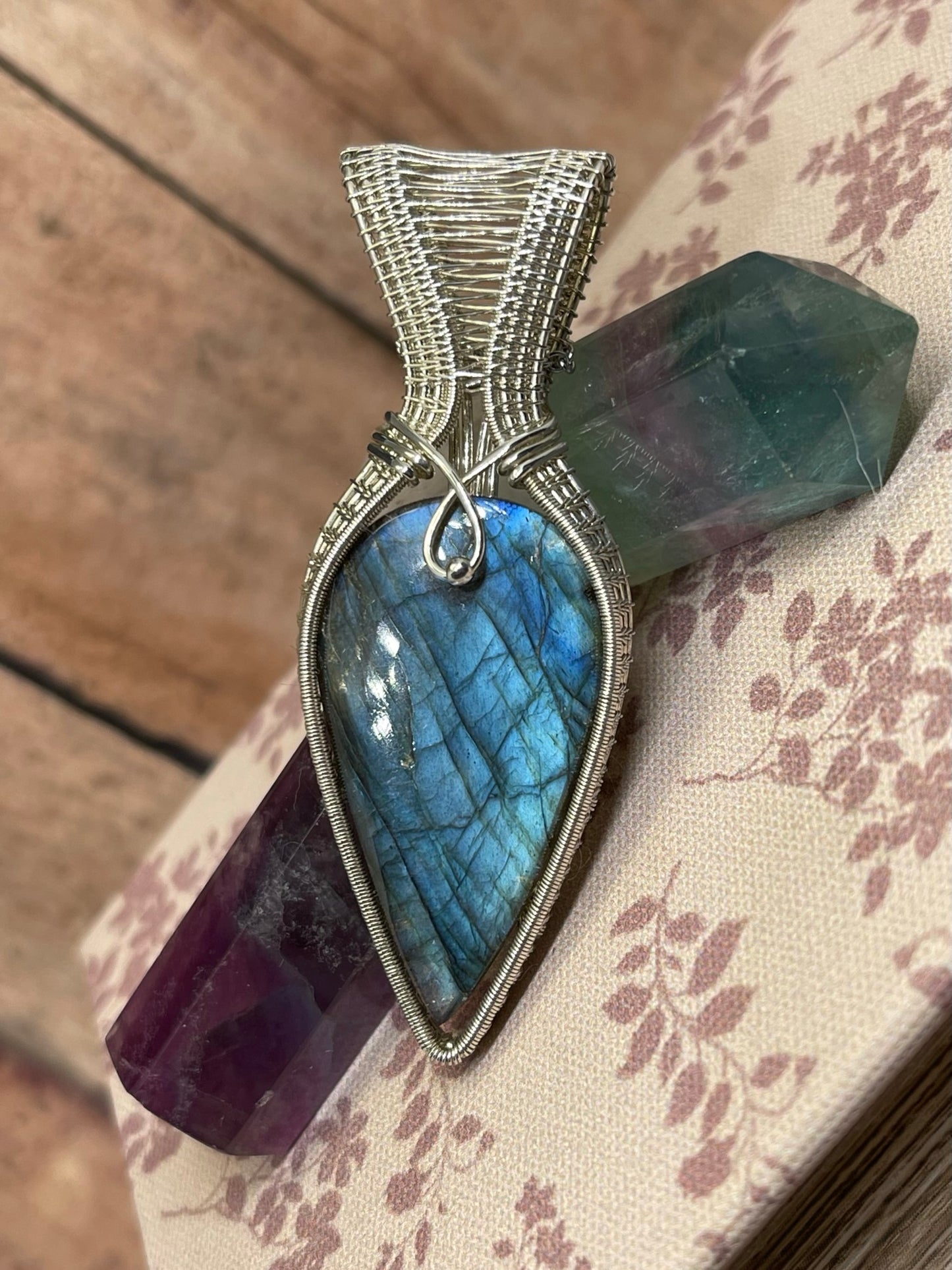 Sterling Silver Labradorite Pendant, Wire Wrapped Blue Labradorite Necklace, Blue Labradorite Necklace, Silver Labradorite Necklace, .925