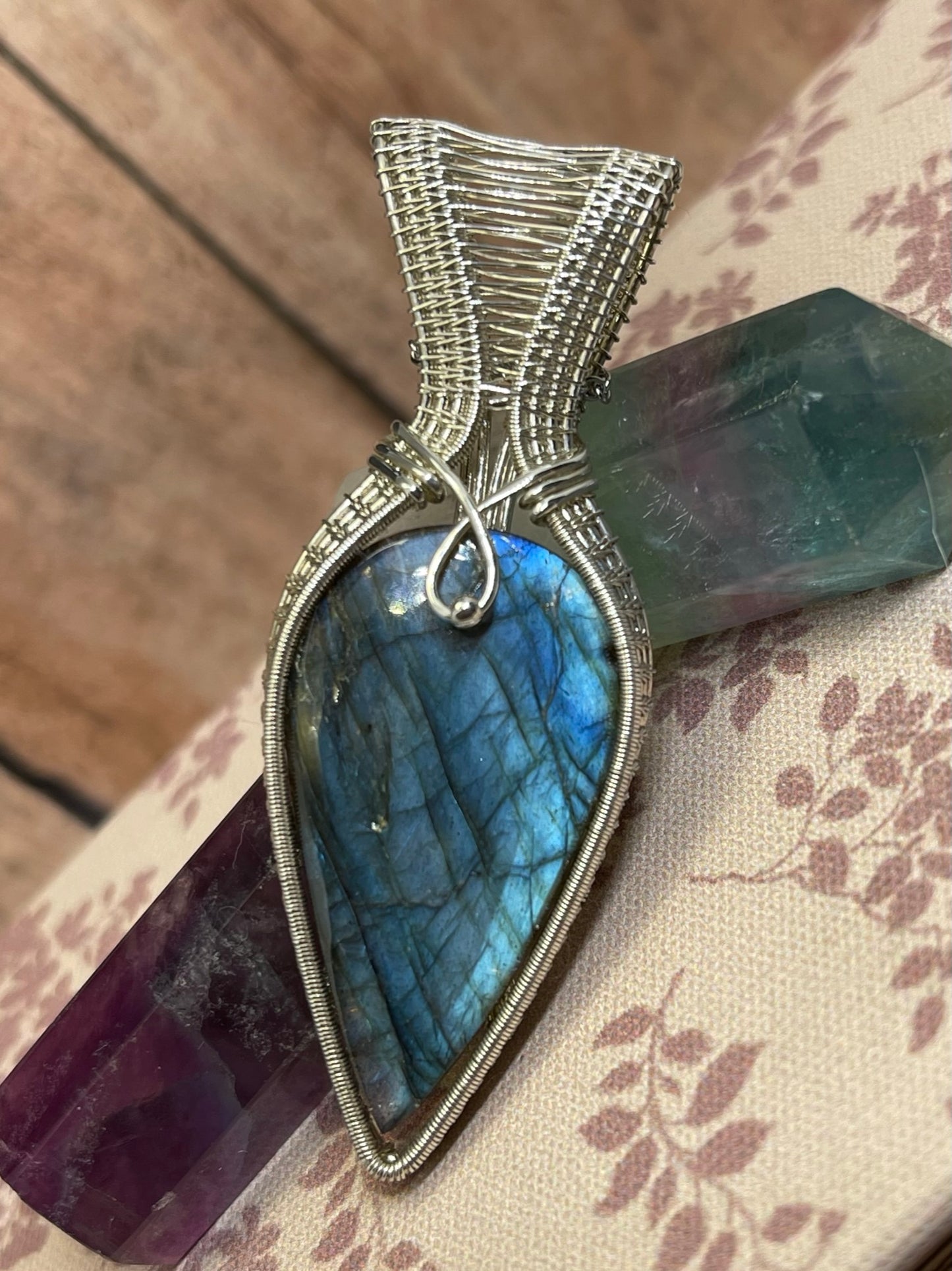 Sterling Silver Labradorite Pendant, Wire Wrapped Blue Labradorite Necklace, Blue Labradorite Necklace, Silver Labradorite Necklace, .925
