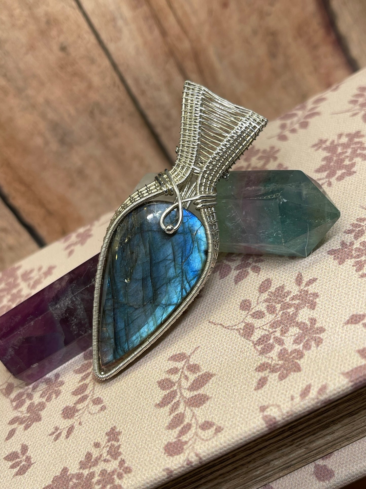 Sterling Silver Labradorite Pendant, Wire Wrapped Blue Labradorite Necklace, Blue Labradorite Necklace, Silver Labradorite Necklace, .925