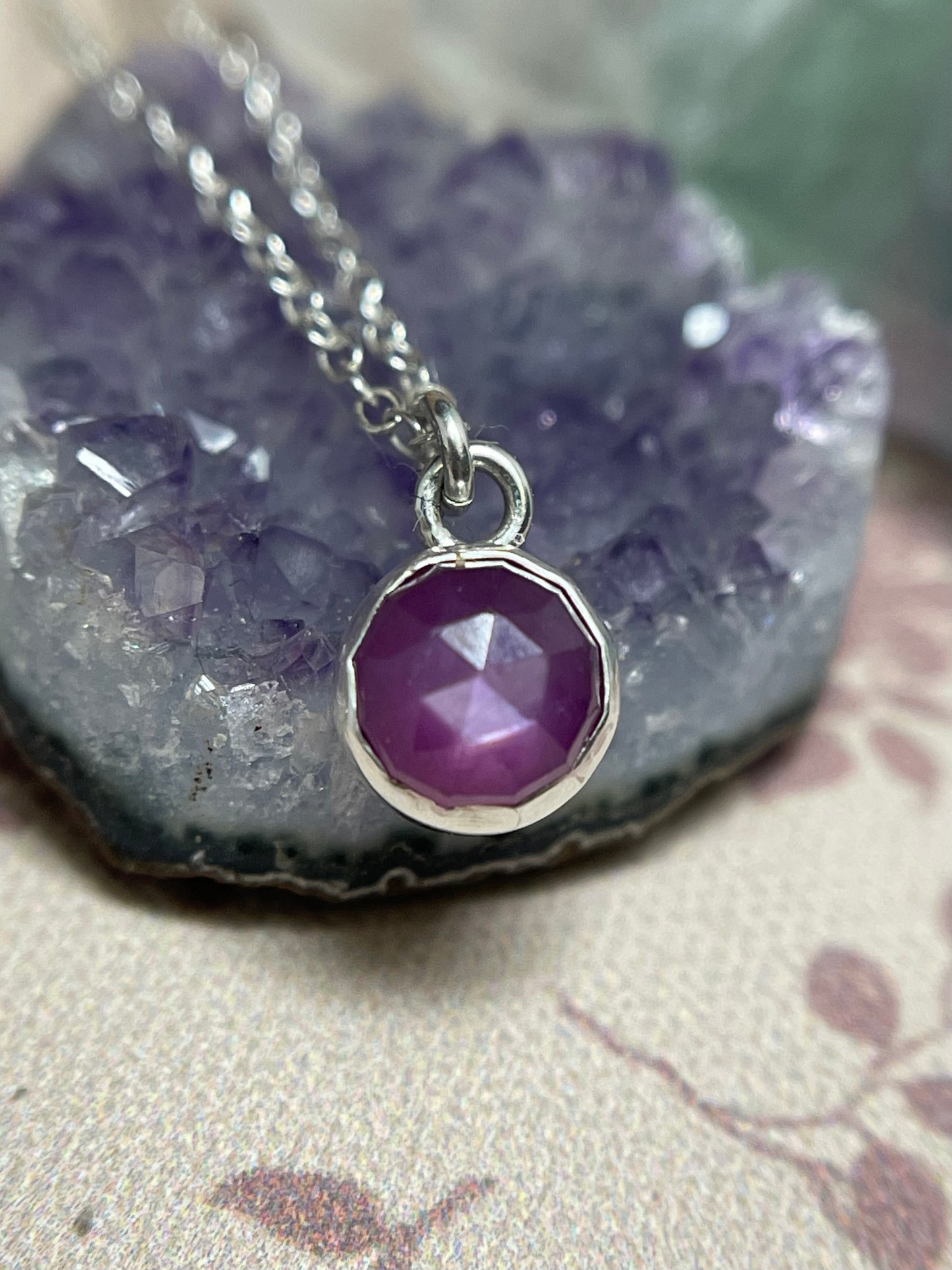 Sterling Silver Pink Sapphire Micro Pendant