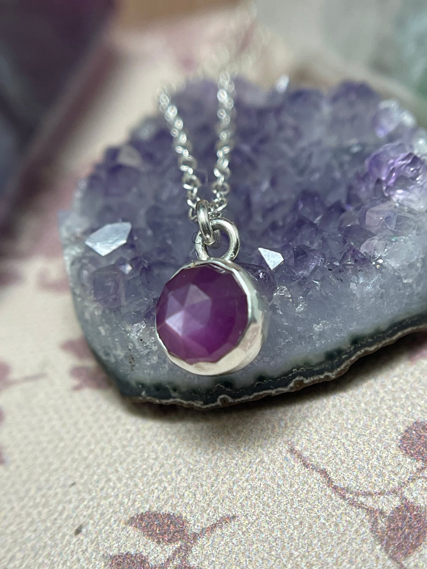 Sterling Silver Pink Sapphire Micro Pendant