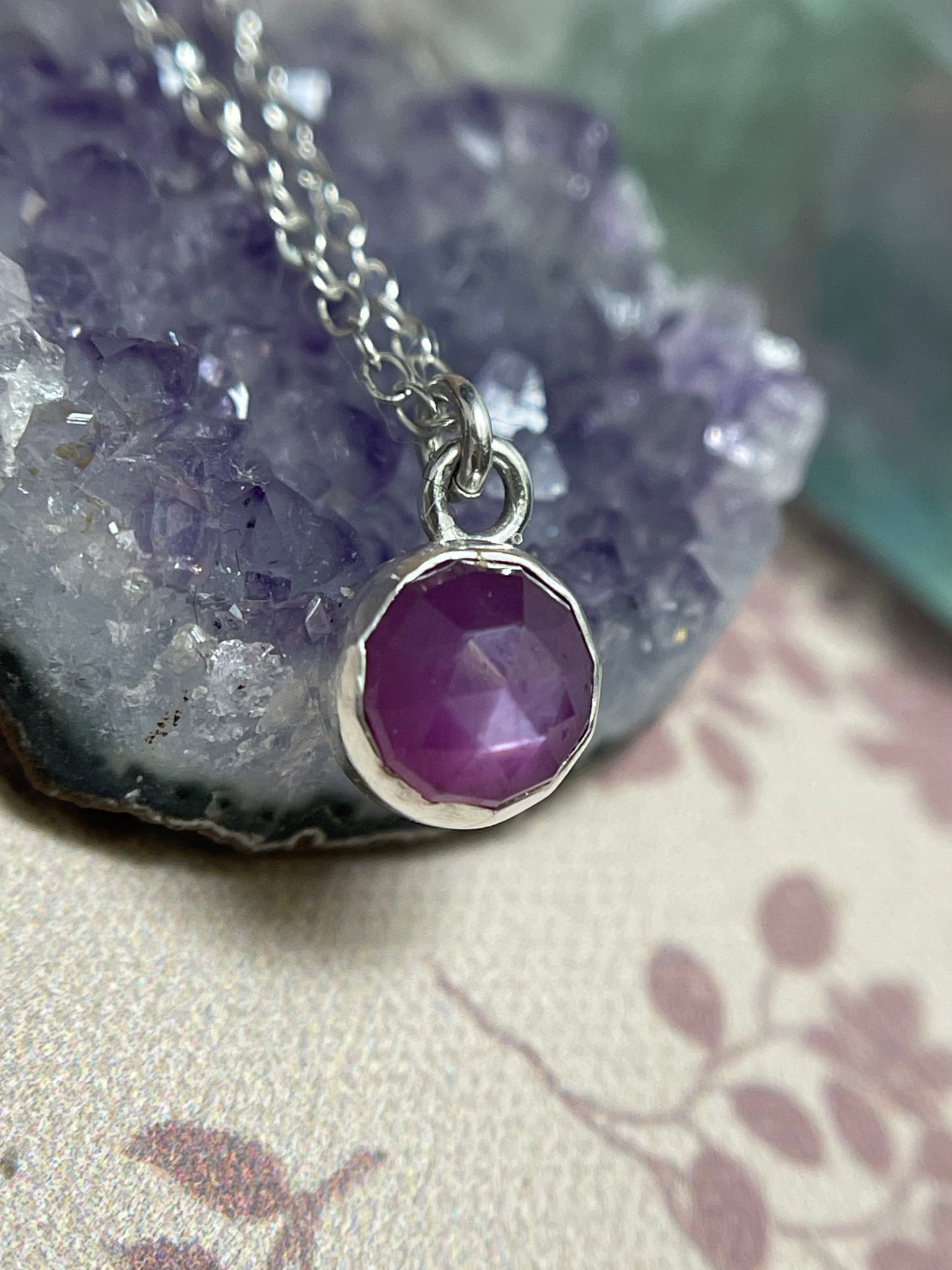 Sterling Silver Pink Sapphire Micro Pendant