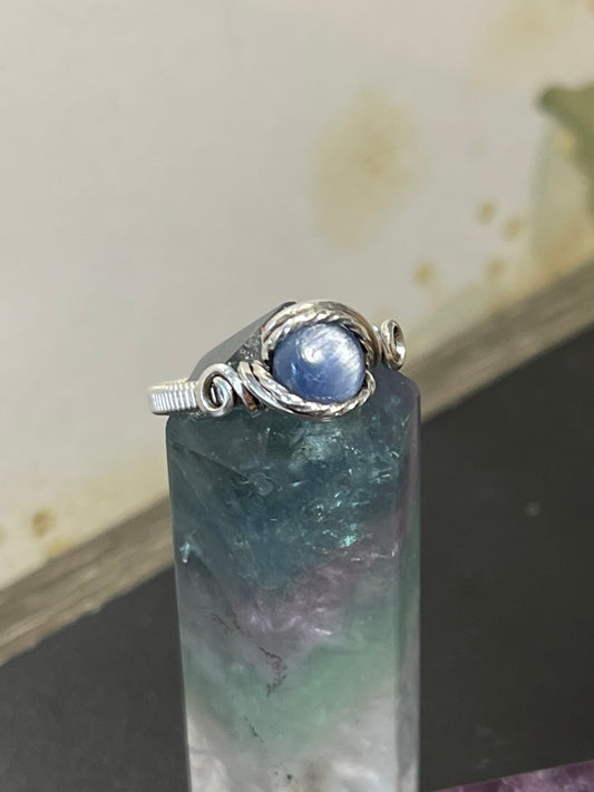 Sterling Silver Kyanite Ring, Wire wrapped sterling silver Kyanite ring, sterling silver kyanite ring