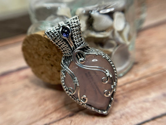 Rose Quartz Sterling Silver Heart Pendant with Iolite