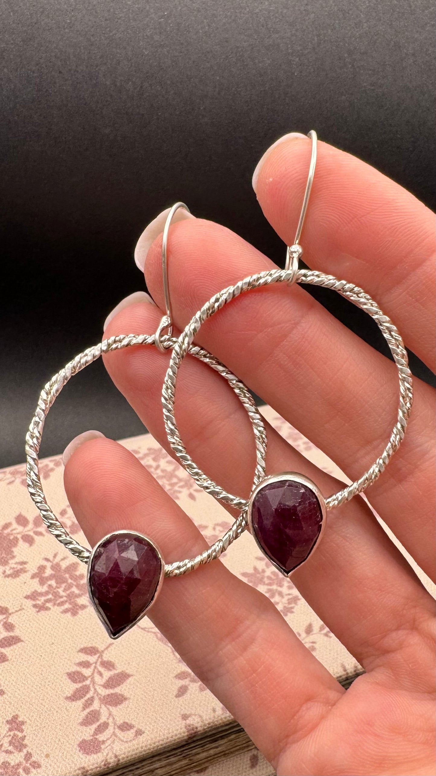 Twisted Pink Sapphire Hoop Earrings