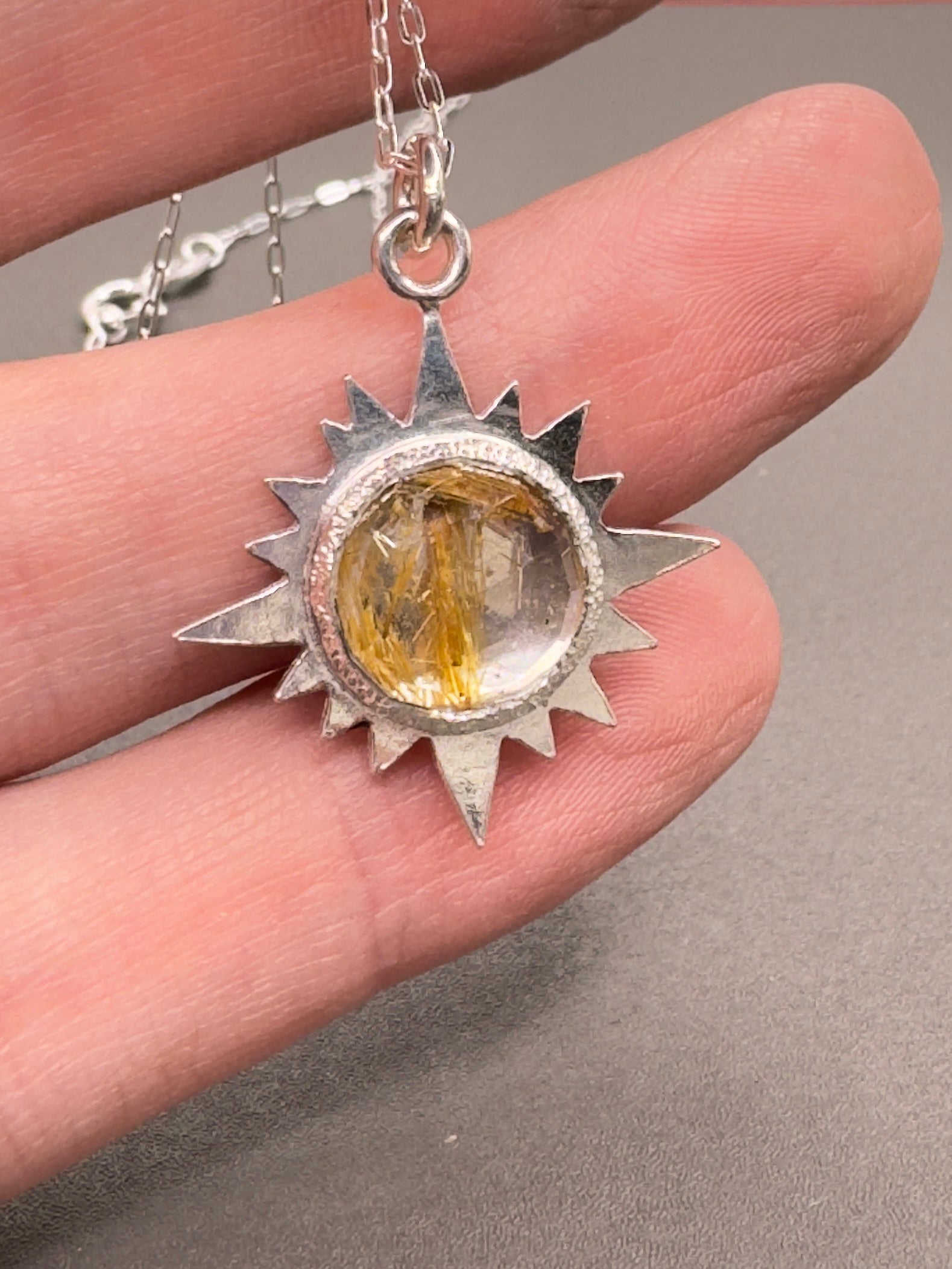 Rutilated Quartz Sterling Silver Eclipse Pendant