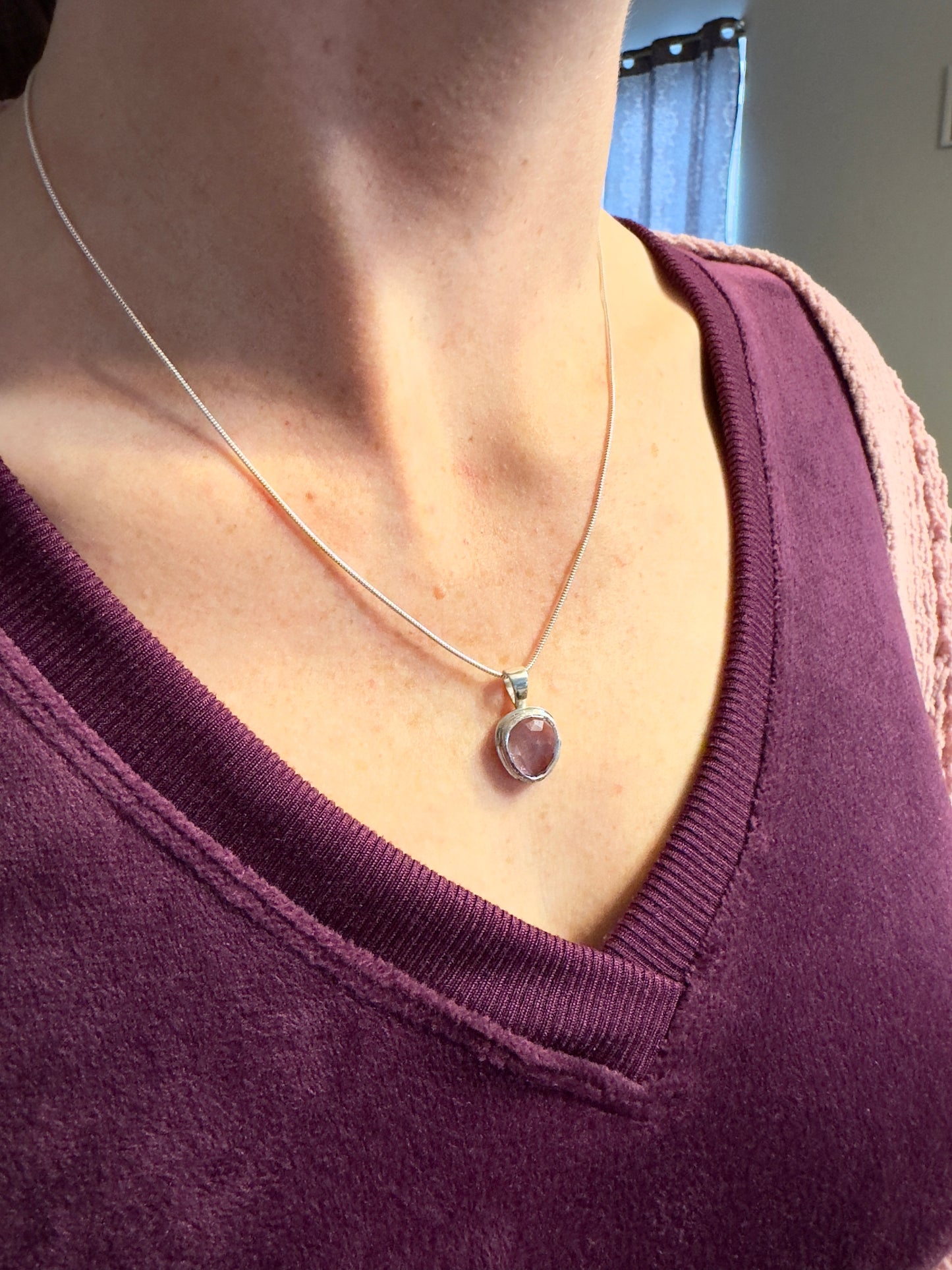 Rose Cut Ametrine Necklace in Sterling and Fine Silver on the neck