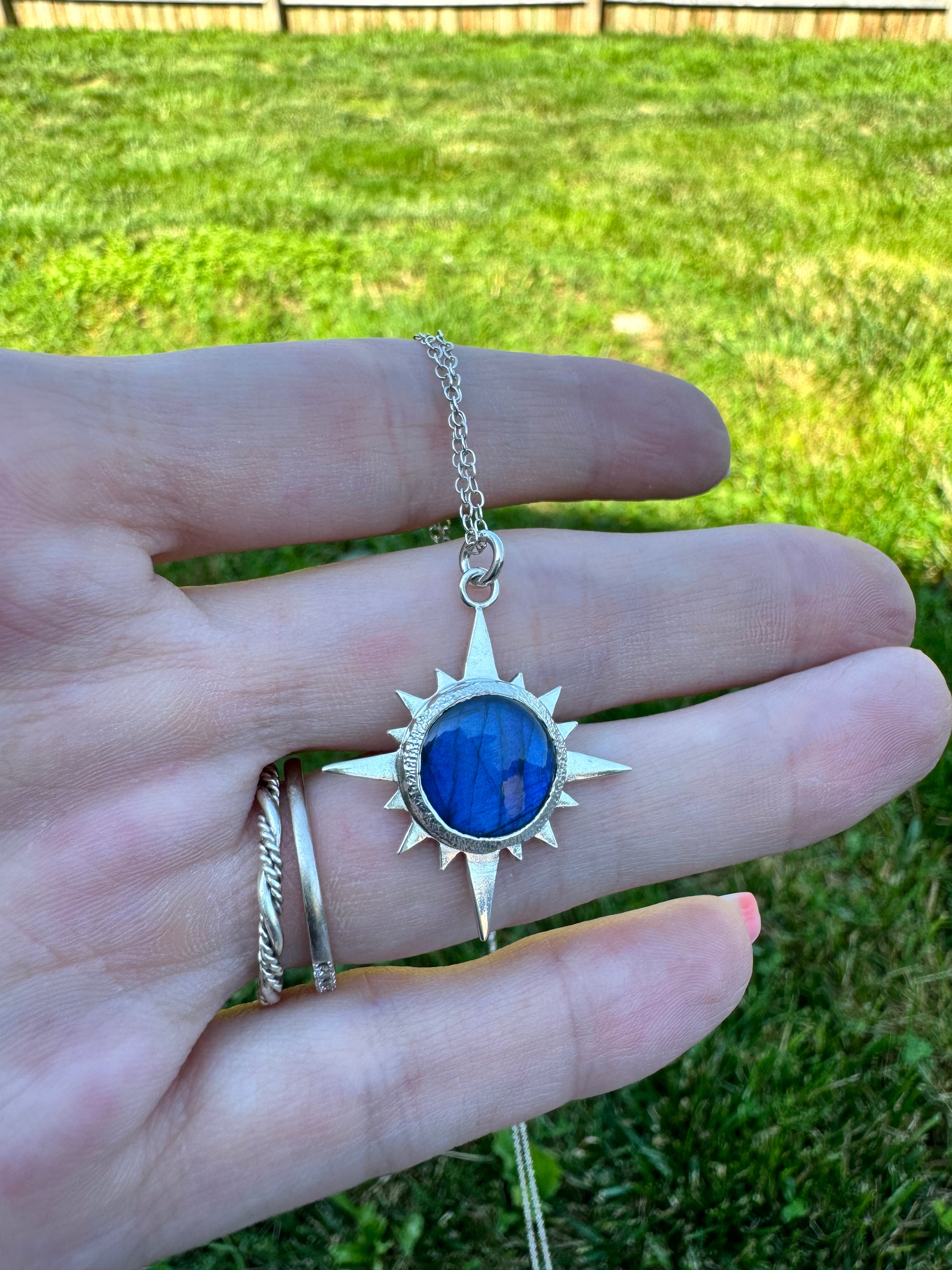 Blue Labradorite Sterling Silver Solar Eclipse Pendant