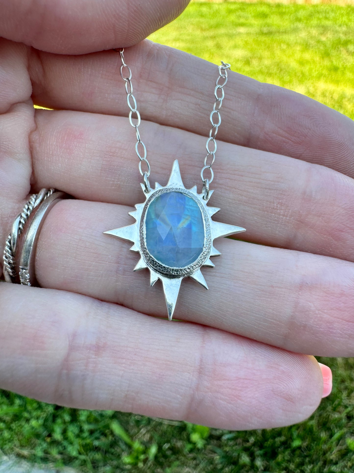 Sterling Silver Rainbow Moonstone Eclipse Pendant