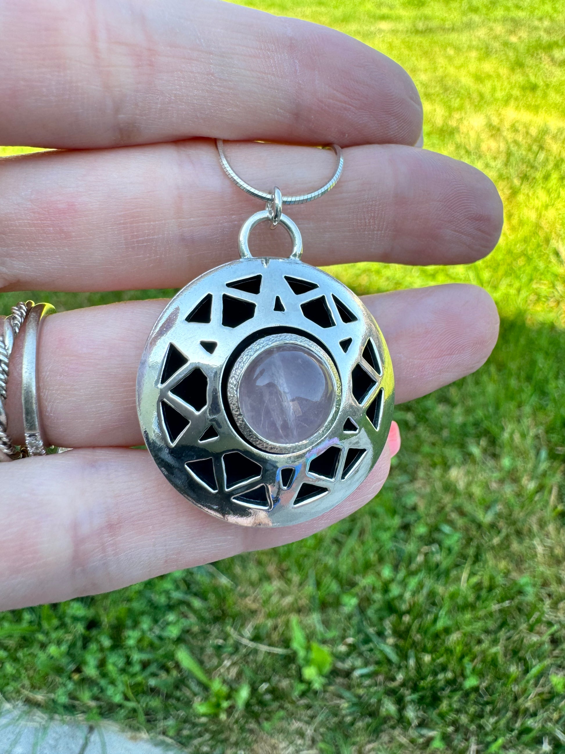 Rose Quartz Sterling Silver Shadowbox Pendant