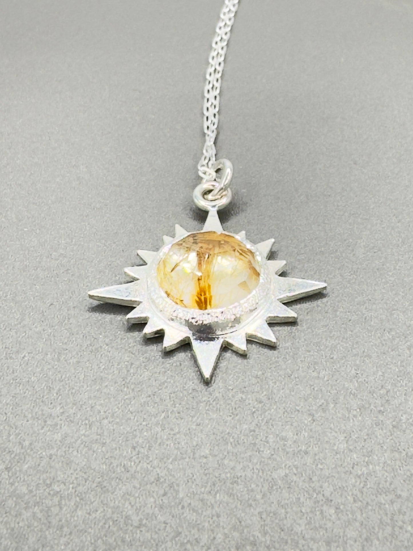 Rutilated Quartz Sterling Silver Total Solar Eclipse Pendant Commemorating the April 8, 2024 Eclipse