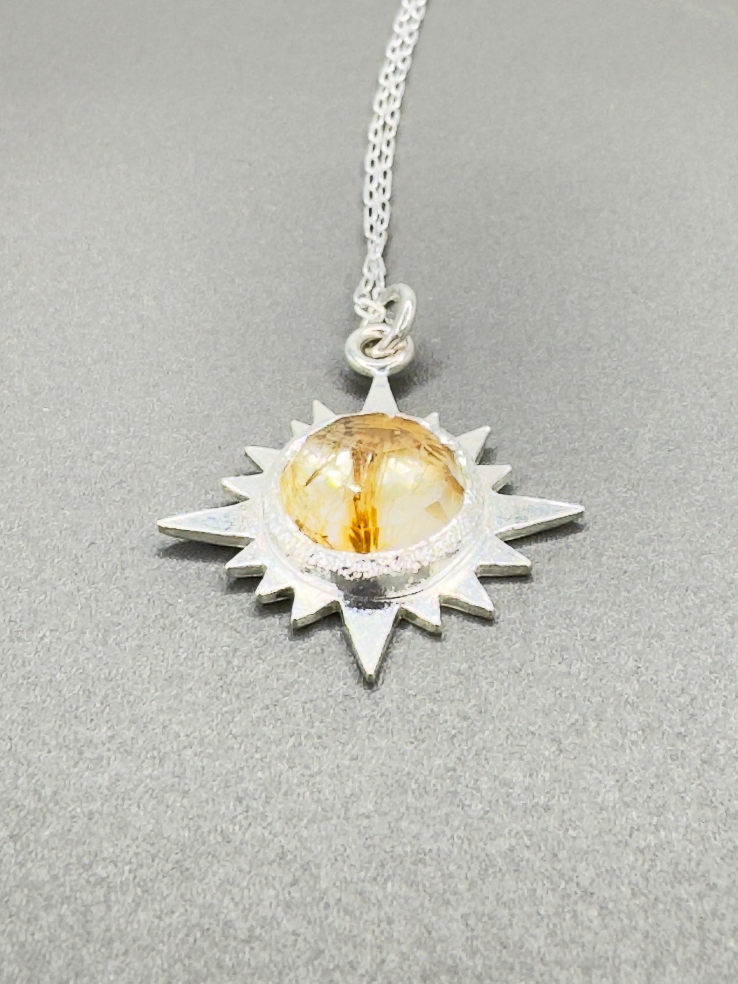 Rutilated Quartz Sterling Silver Total Solar Eclipse Pendant Commemorating the April 8, 2024 Eclipse