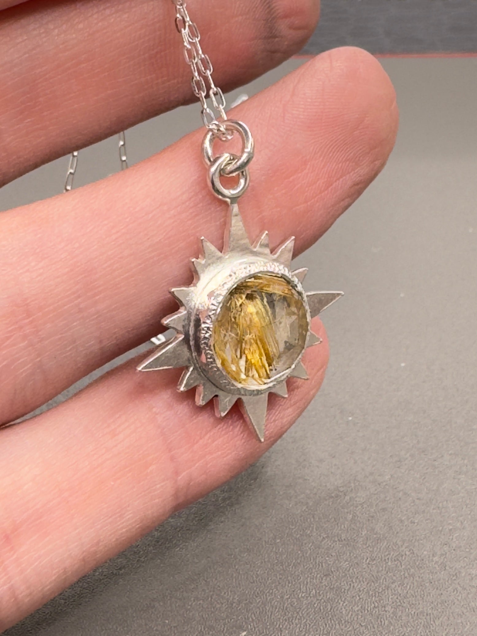 Rutilated Quartz Sterling Silver Eclipse Pendant