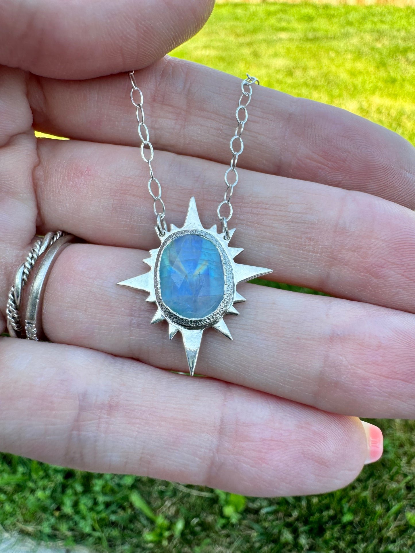 Sterling Silver Rainbow Moonstone Eclipse Pendant