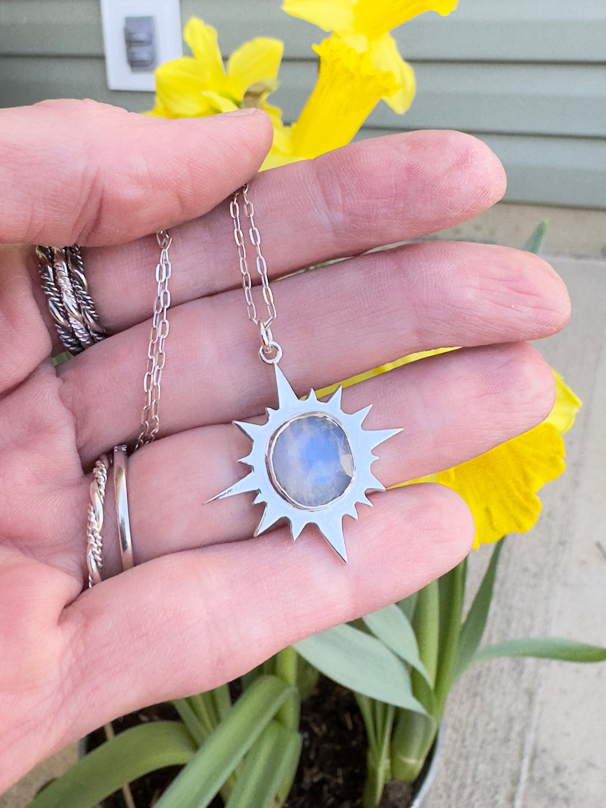 Sterling Silver Rainbow Moonstone Eclipse Pendant