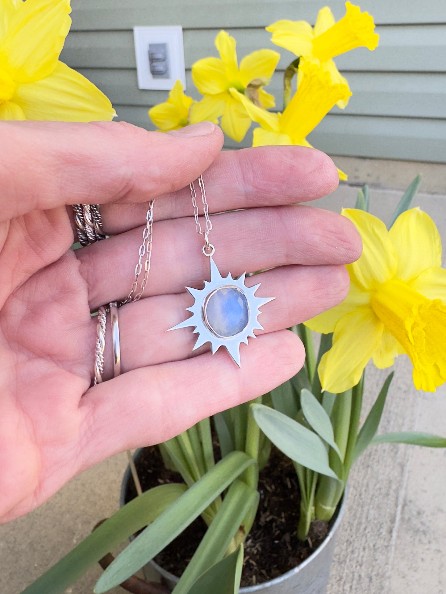 Sterling Silver Rainbow Moonstone Eclipse Pendant