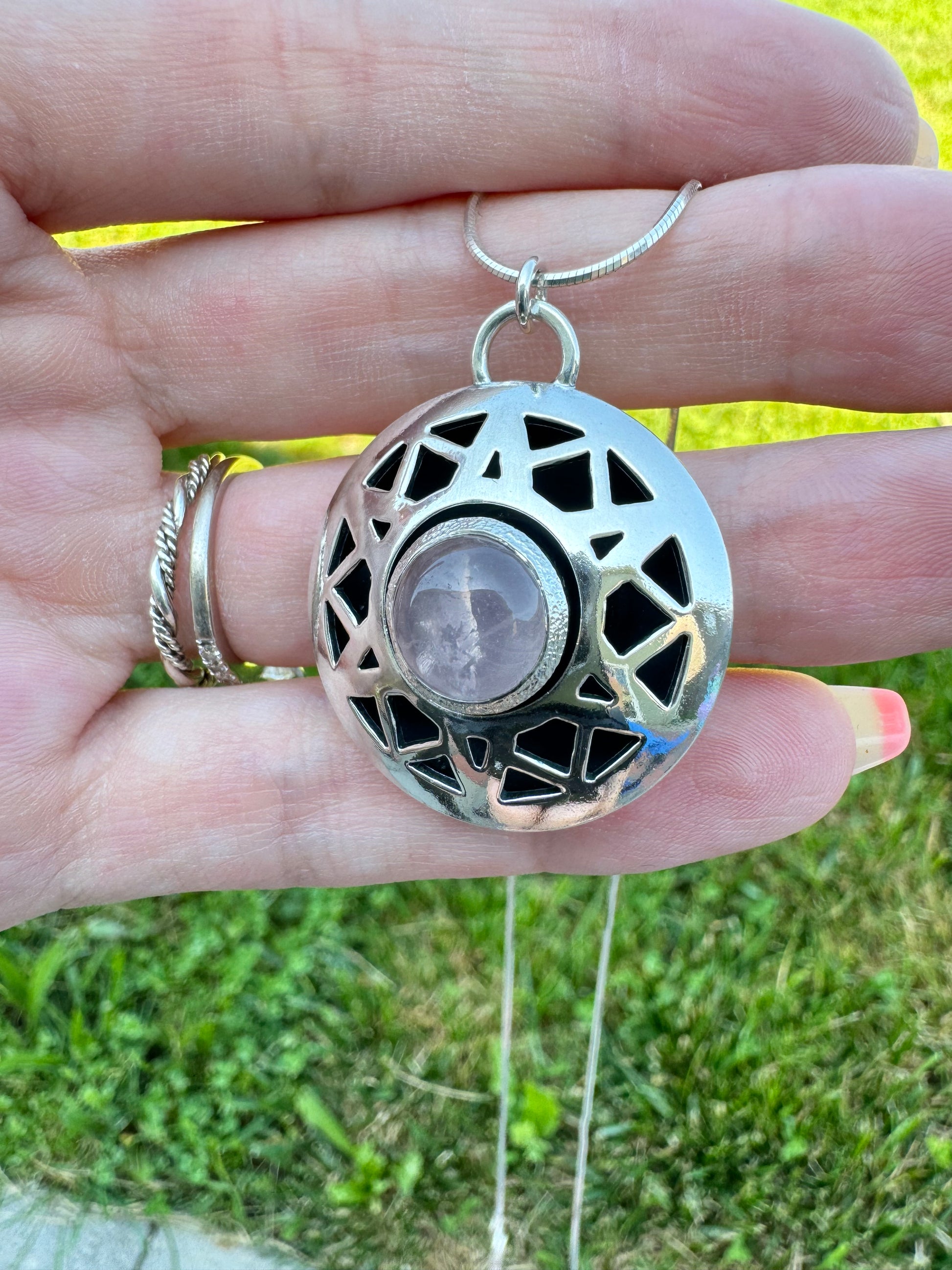 Rose Quartz Sterling Silver Shadowbox Pendant