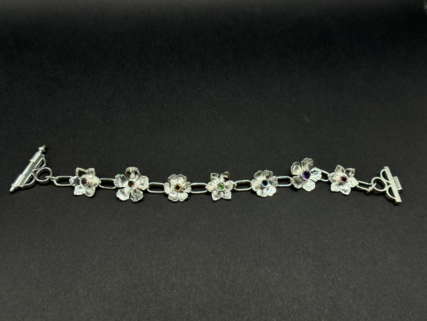 The Garden Bracelet - Sterling Silver Rainbow Flower Chain Bracelet with Captive Bolt Hinge Clasp