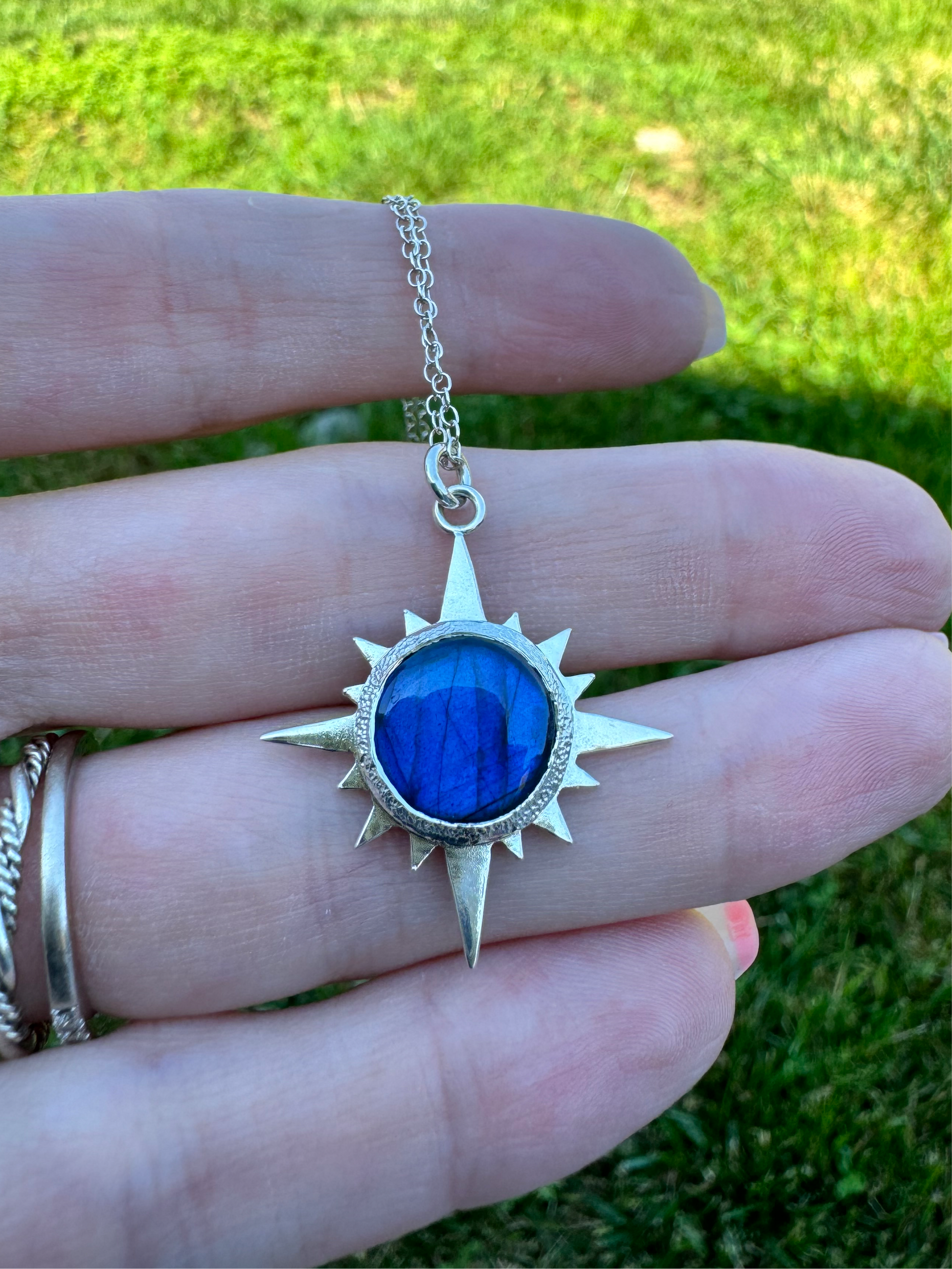 Blue Labradorite Sterling Silver Solar Eclipse Pendant