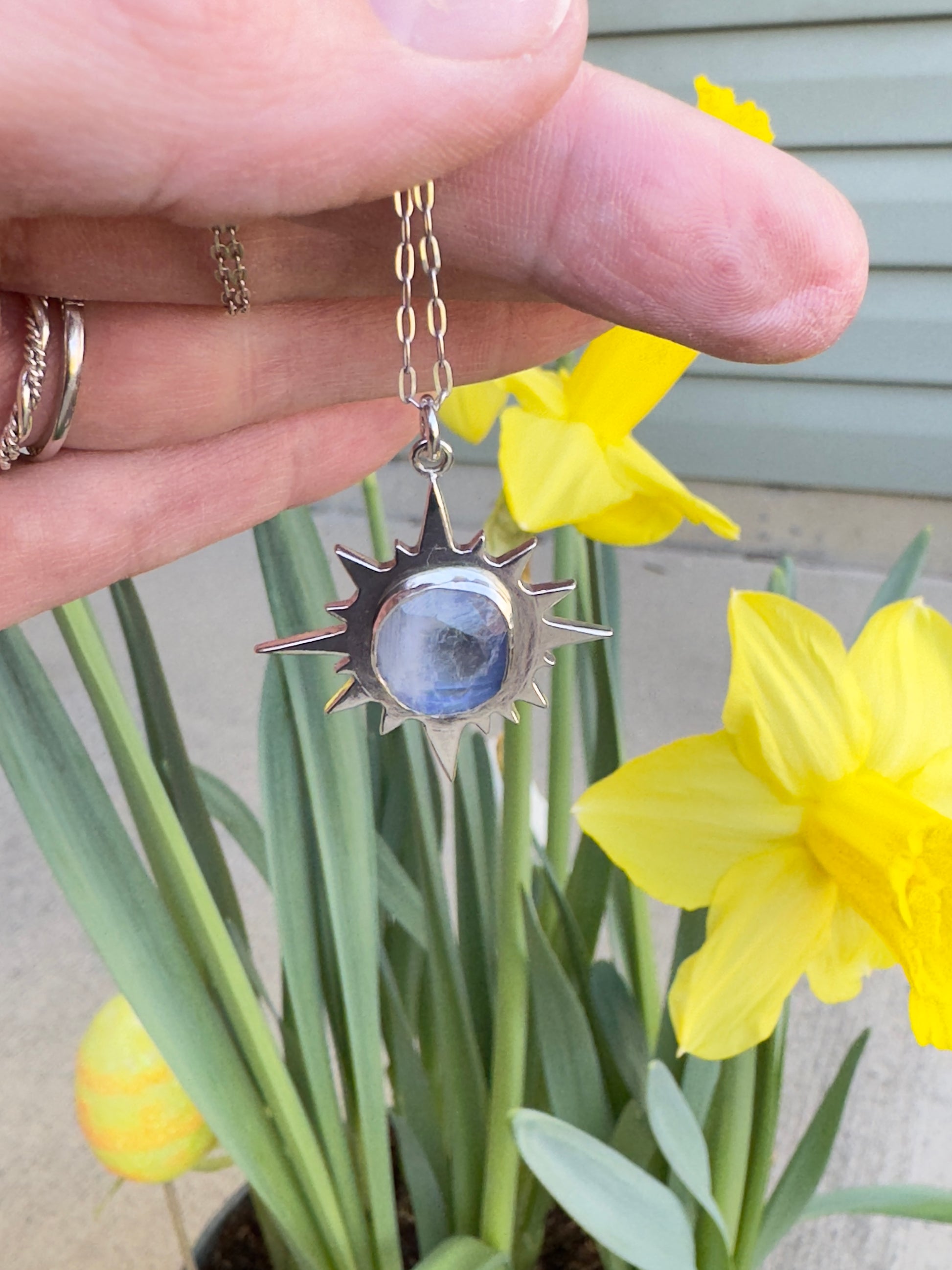 Sterling Silver Rainbow Moonstone Eclipse Pendant