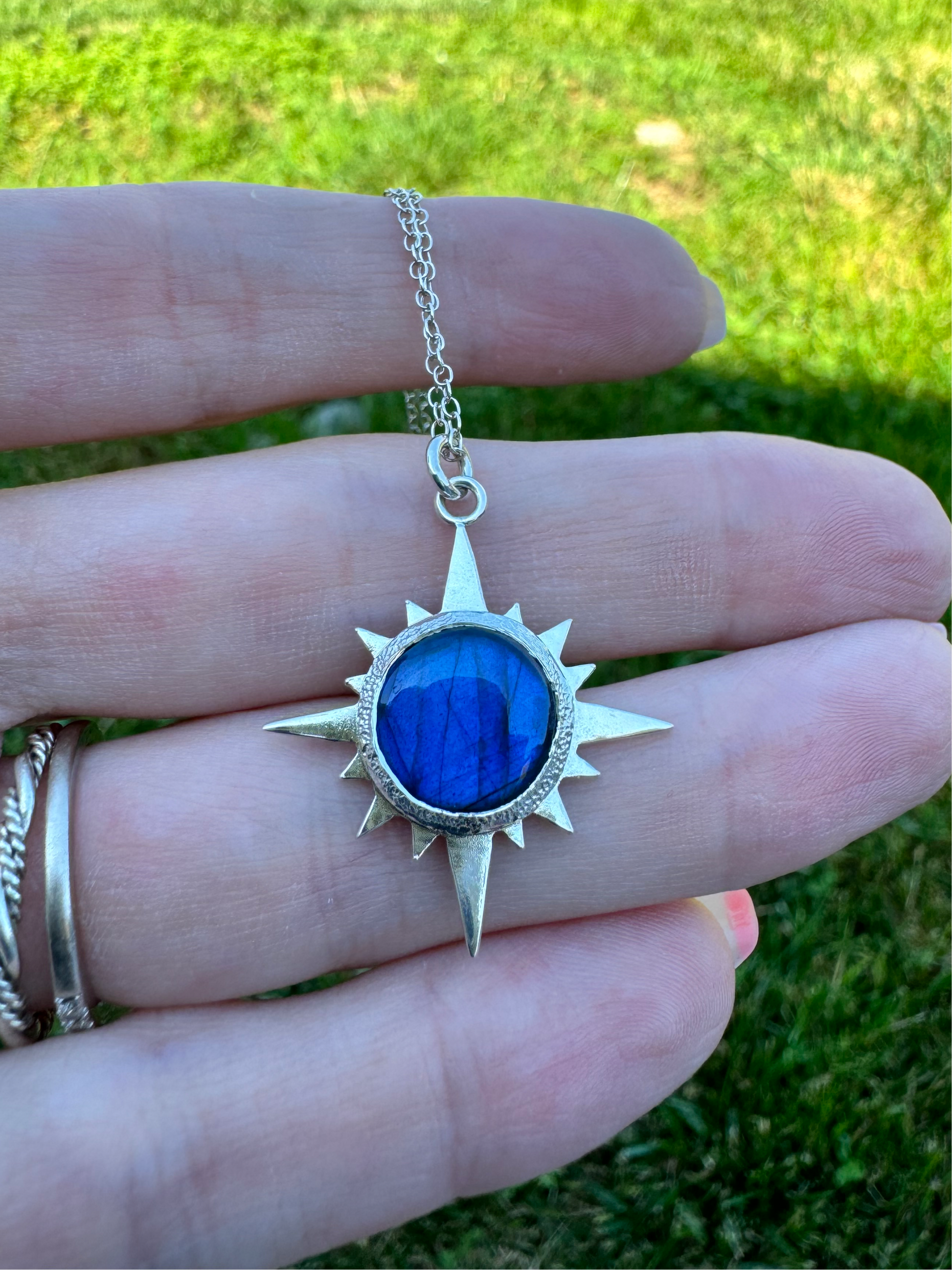 Blue Labradorite Sterling Silver Solar Eclipse Pendant