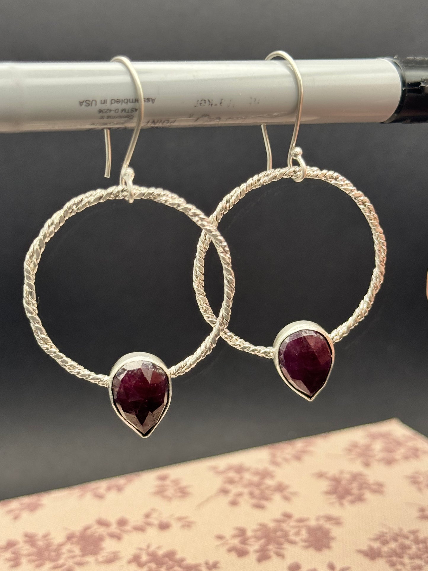 Twisted Pink Sapphire Hoop Earrings