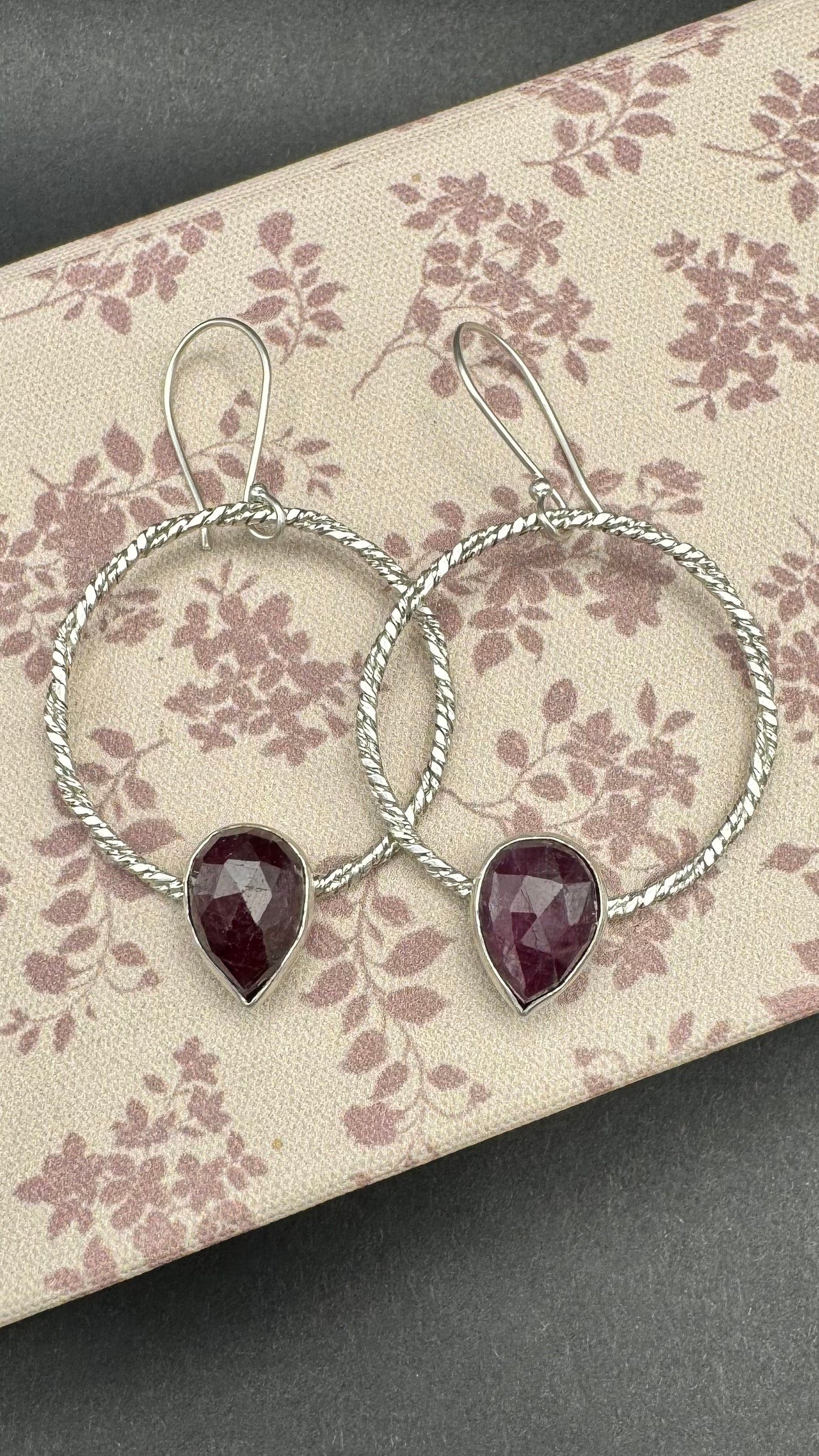 Twisted Pink Sapphire Hoop Earrings