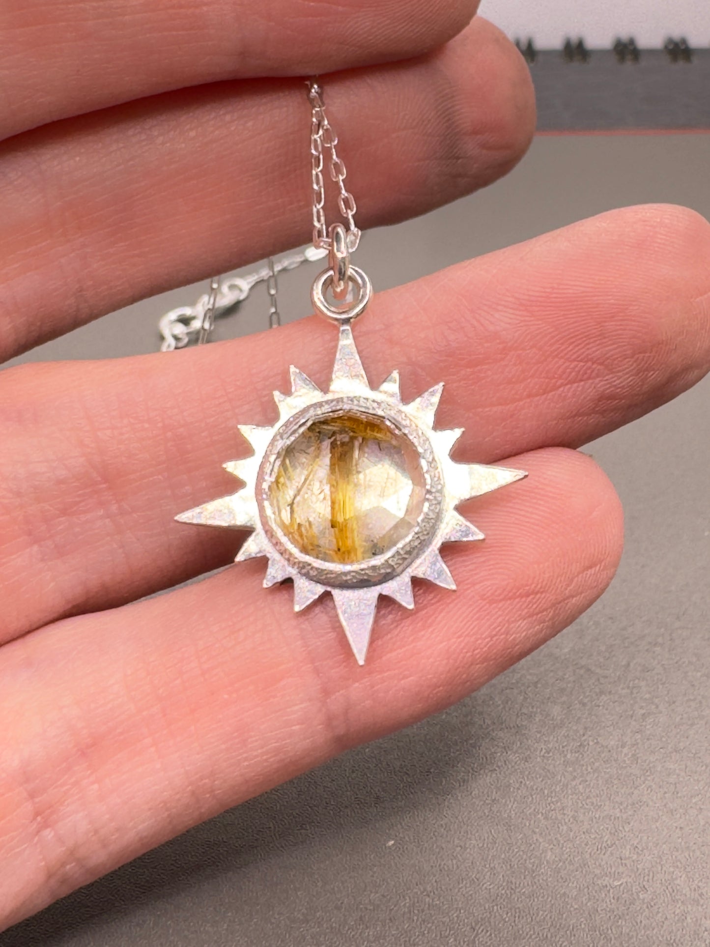 Rutilated Quartz Sterling Silver Eclipse Pendant