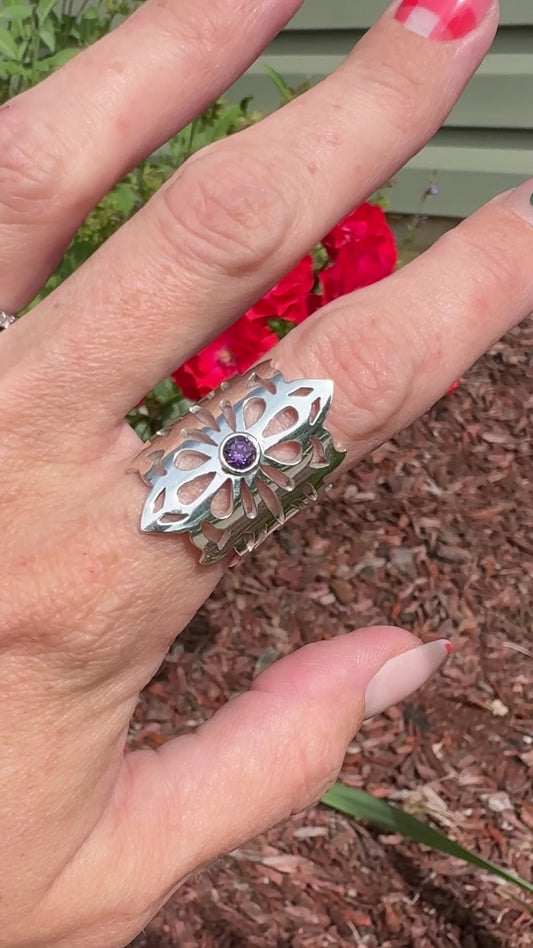 Amethyst Sterling Silver Saddle Statement Ring